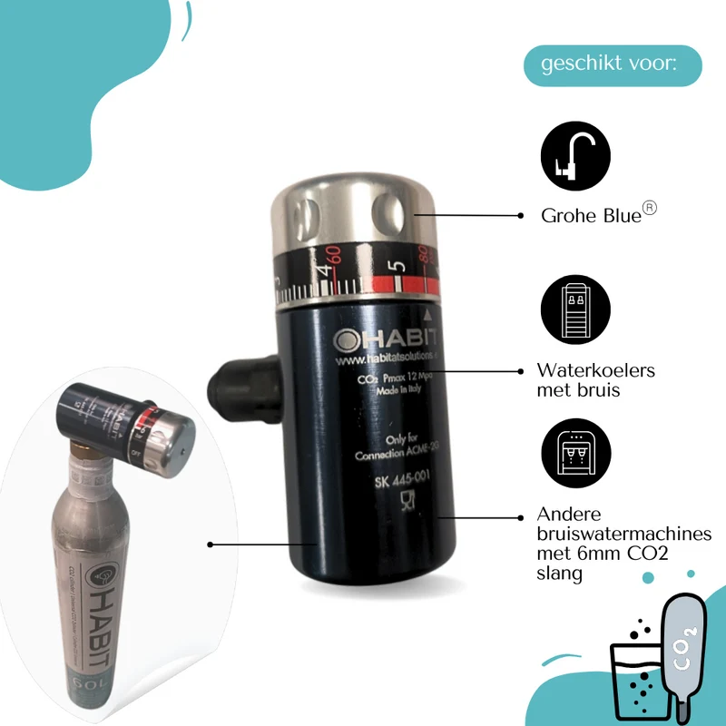 Habit CO₂ adapter / drukreduceer – stap over op voordelige standaard 425 gram CO₂-cilinders