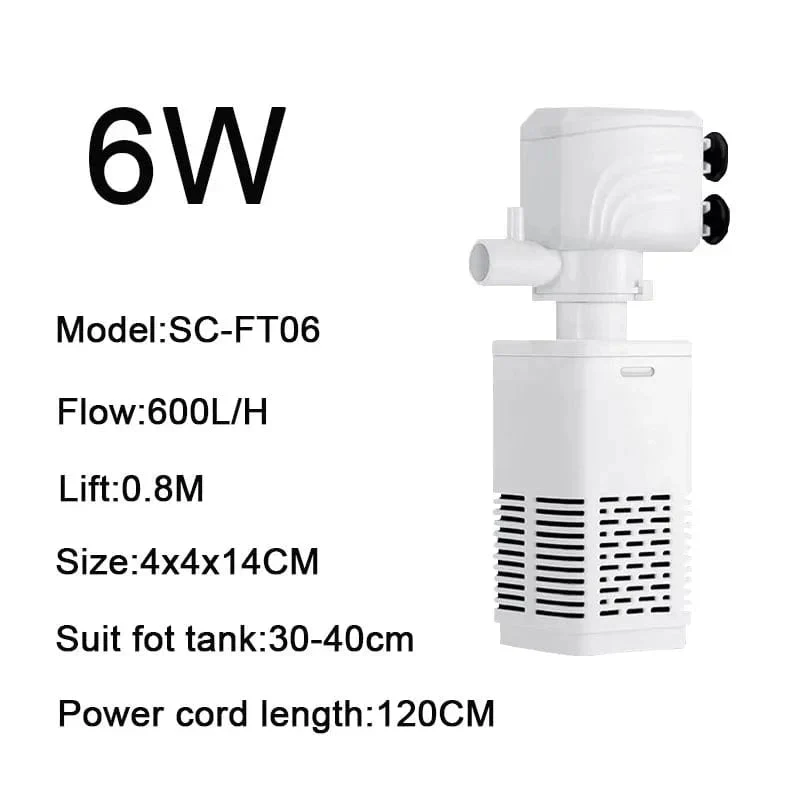 Aquariumfilter 4 in 1 Pomp Stille Onderwaterpomp voor Zoet- en Zoutwater