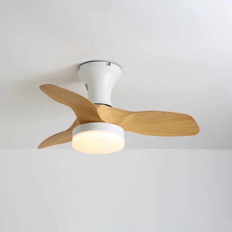 Scandinavische Plafondventilator met Verlichting – Minimalistische Ventilatorlamp in Hout en Wit | Sansoti