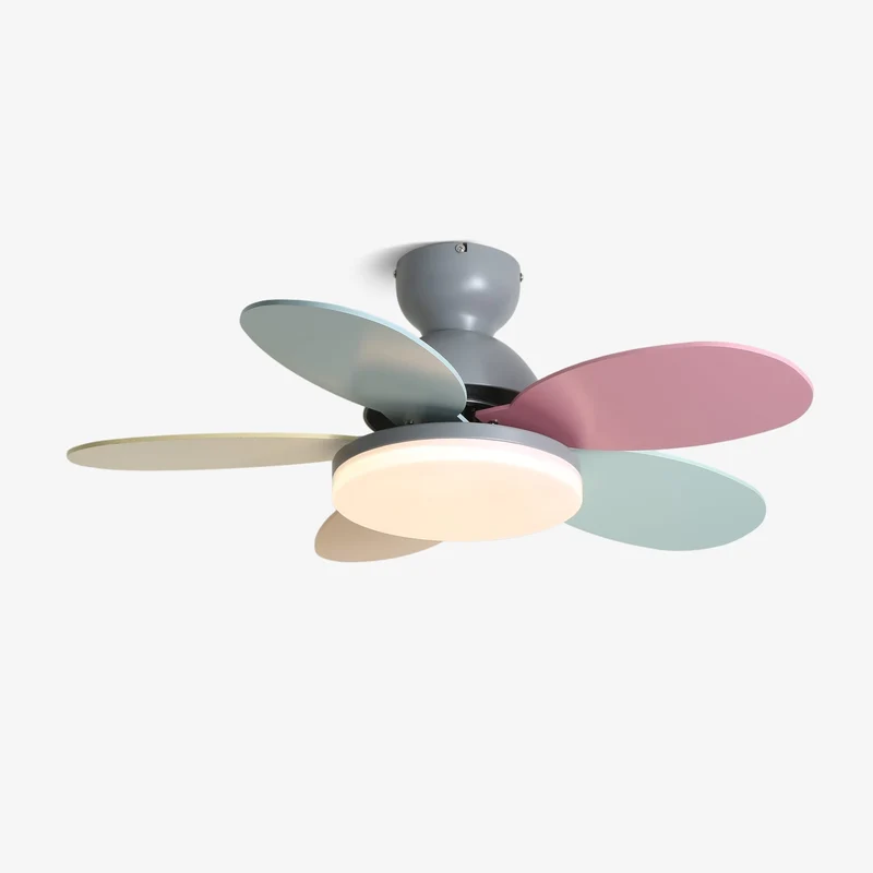 Liora Plafondventilator met Verlichting en Gekleurde Glazen Bladeren voor Kinderkamer – Moderne Ceiling Fan met LED en Afstandsbediening – Verstelbare Snelheid Plafondventilator met Licht in Meerdere Kleurvarianten | Sansoti