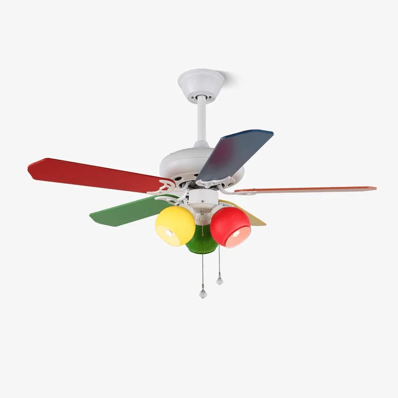 Speelse plafondventilator Carlo met verlichting — kleurrijk design kinderventilator met 6 snelheden en afstandsbediening ø107 cm | Sansoti
