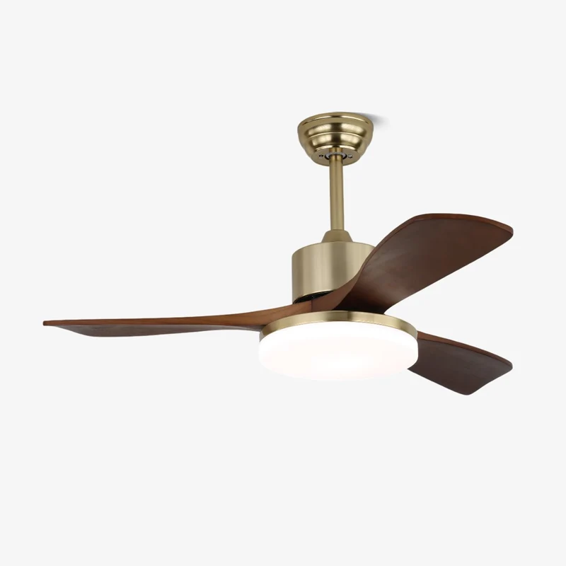Plafondventilator Selora met Verlichting – Messing & Hout – Modern Design met Afstandsbediening – 6 Snelheden – LED 48W Dimbaar – Ø106cm of Ø132cm – Luxe Plafondlamp & Koelsysteem – Inclusief Afstandsbediening | Sansoti