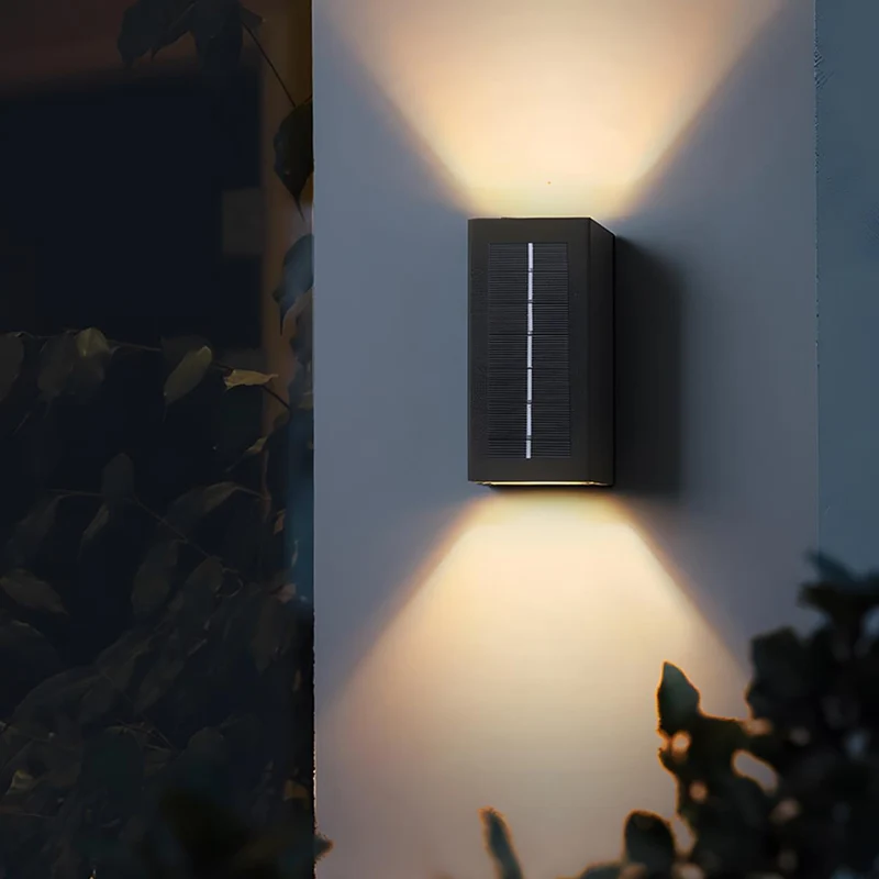 Solar Buitenlamp Up Down LED Aluminium Zwart Tuin Voordeur Veranda IP65 Wandlamp Zonne-energie Boven Onder Verlichting Modern Minimalistisch | Sansoti