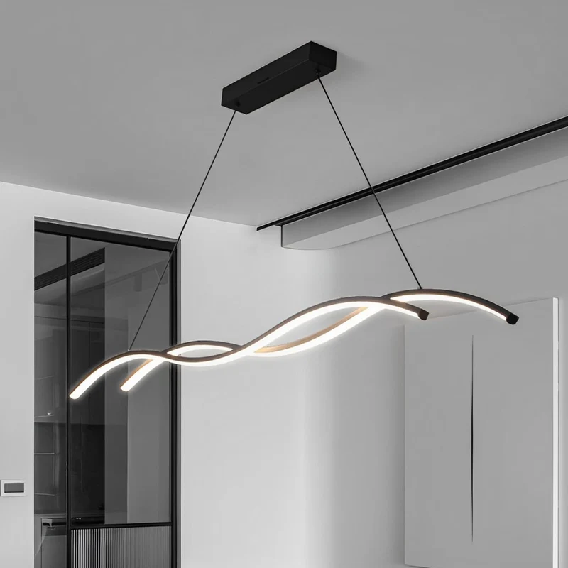 LED Hanglamp Golf Aluminium Zwart Dimbaar Eetkamer Woonkamer Golvende Hanglamp Eettafel Café Pendel Modern | Sansoti