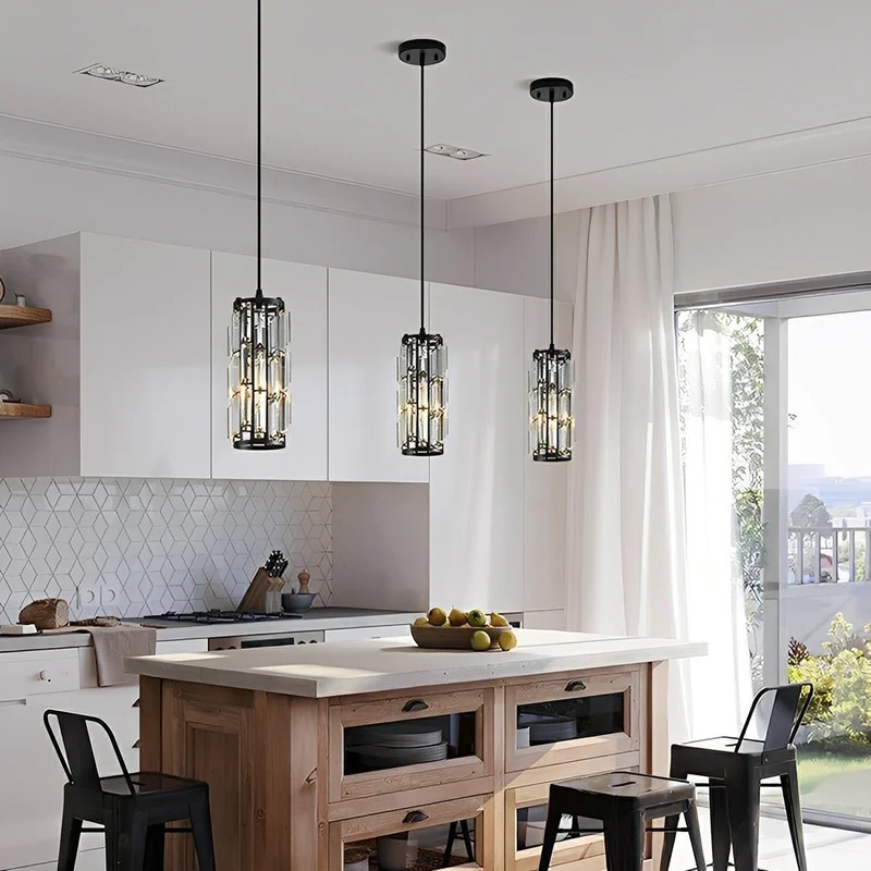 Kristallen Hanglamp Zwart Ijzer E27 Eetkamer Woonkamer Industrieel Retro Plafondlamp Pendellamp Kristalglas Bar Gangpad | Sansoti