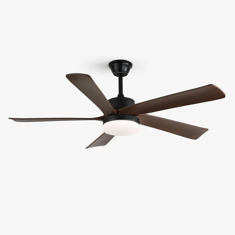 Moderne plafondventilator met verlichting en houten bladen – 6 snelheden LED plafondventilator hout – stil plafond ventilator met afstandsbediening – Scandinavische ventilatorlamp zwart en walnoot voor woonkamer slaapkamer | Sansoti