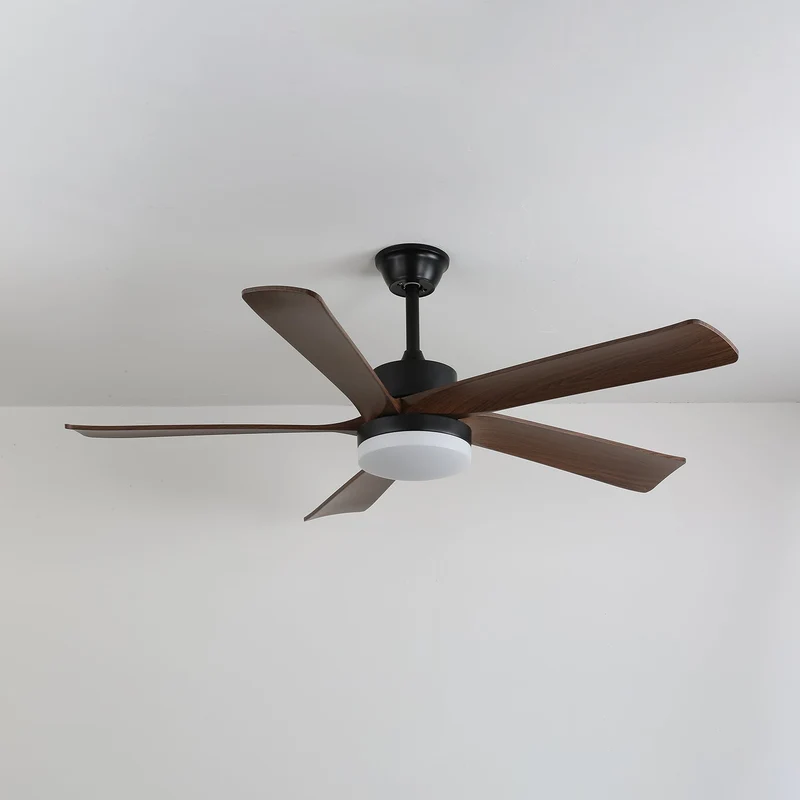 Moderne plafondventilator met verlichting en houten bladen – 6 snelheden LED plafondventilator hout – stil plafond ventilator met afstandsbediening – Scandinavische ventilatorlamp zwart en walnoot voor woonkamer slaapkamer | Sansoti