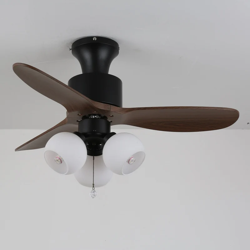 Vintage Plafondventilator met Verlichting — Glazen Lampenkap & Afstandsbediening | Sansoti