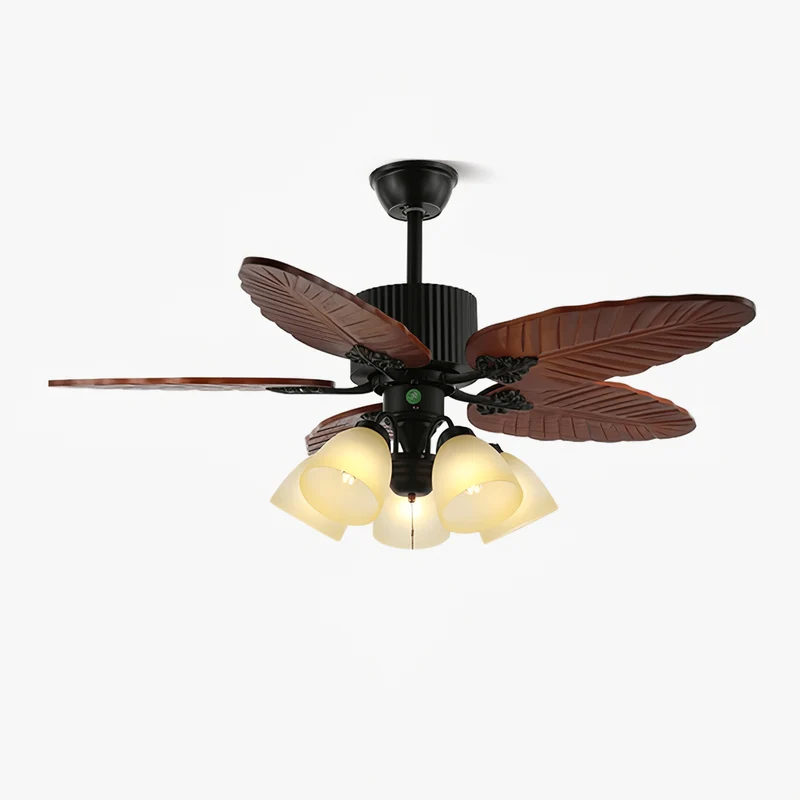 Tropische Plafondventilator met Verlichting en Afstandsbediening – Natuurlijk Design met Glazen Kap | Sansoti