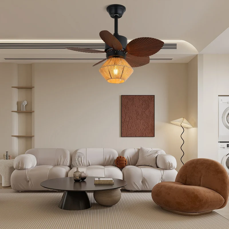 Plafondventilator met Verlichting Natuurlijk Rotan Tropisch Design Ø76cm | Sansoti