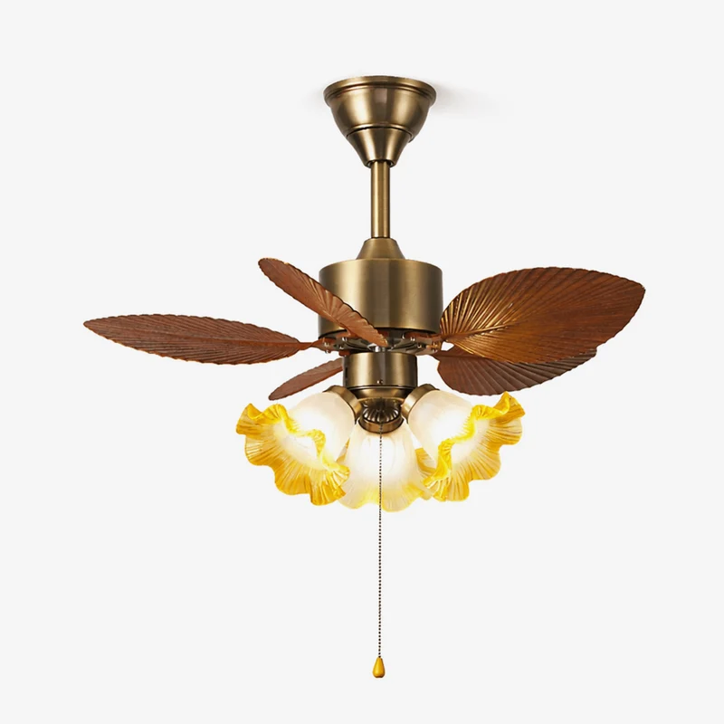 Plafondventilator met Bladmotief en Verlichting – Verstelbare Vintage Stijl | Sansoti