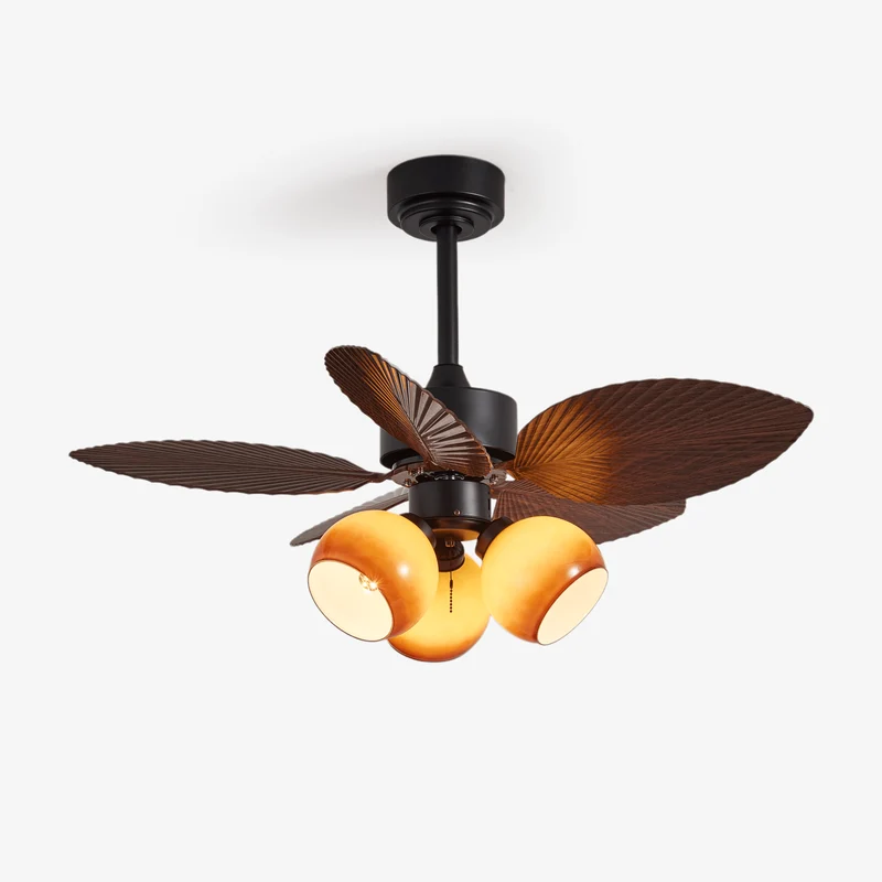 Vintage Plafondventilator met Verlichting – 91cm Diameter – Walnoot Afwerking & Oranje Kap | Sansoti