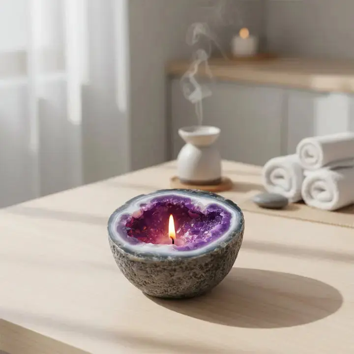 Decoratieve Geurkaars met Kristaleffect – Natuurwas in Geode-Houder voor Rust en Sfeer | Sansoti