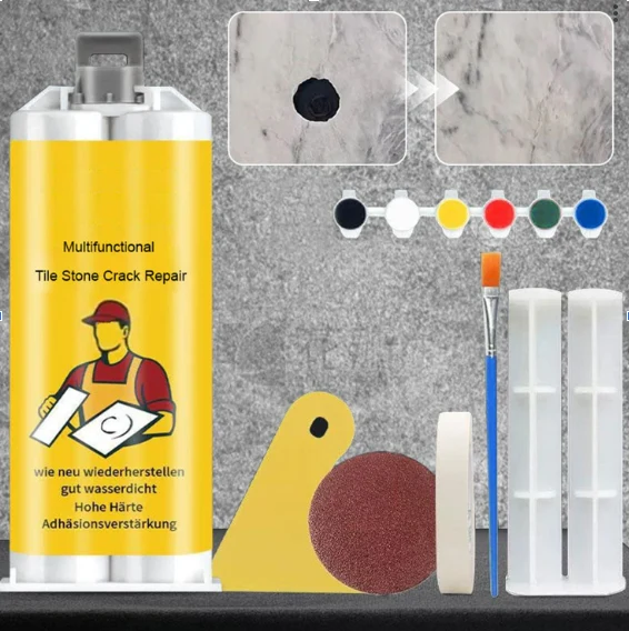 Tegel- en Natuursteen Reparatieset Professioneel voor Scheuren en Beschadigingen | Compleet met Kleurafstemmende Pigmenten voor Keramiek Marmer Graniet Vloeren Muren Keukens Badkamer | Snel Drogende Duurzame Formule met 6 Kleuren | Sansoti