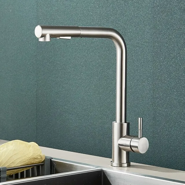 Uittrekbare Keukenkraan met 2 Standen Zwart Mat Roestvrijstaal Draaibare Uitloop Warm Koud Water Mengkraan | Sansoti
