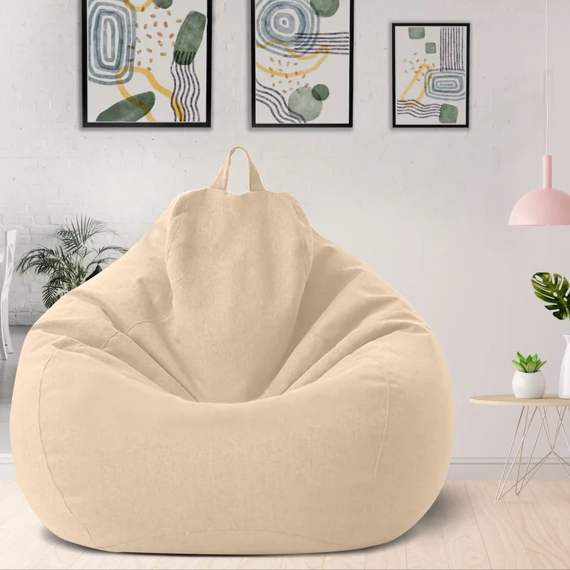 Afneembare Zitzakhoes XL Linnen-Look Wasbaar Lounge Relaxhoes Ergonomisch Comfort Vulbaar Zitzak Overtrek | Sansoti