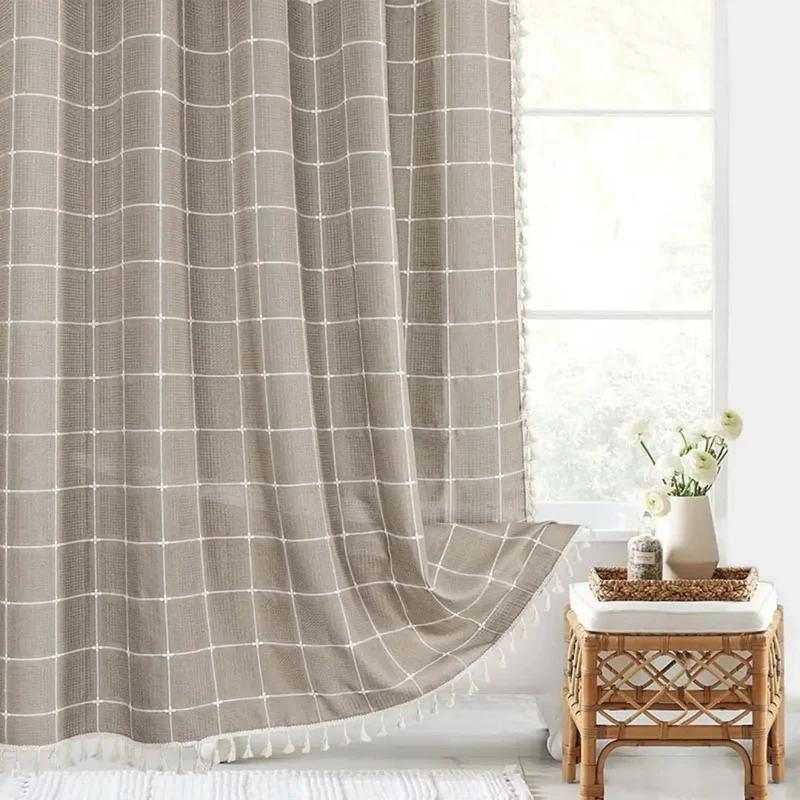 COTTAGELOOM – Boho-Linnen Douchegordijn met Kwasten