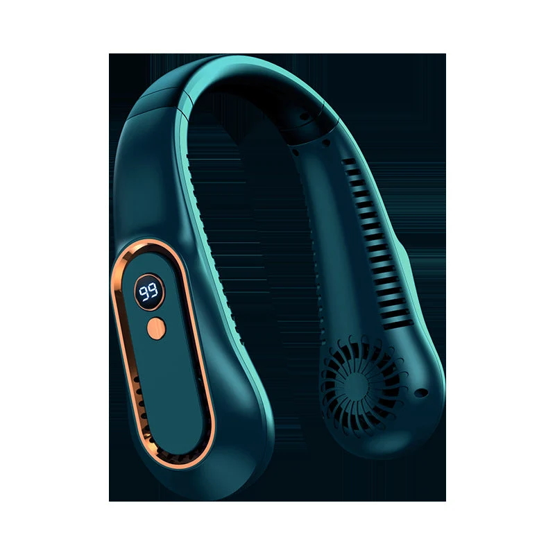Draagbare Nekventilator met Digitaal Display Groen Wit Blauw Handsfree USB Oplaadbaar Mobiele Koeling | Sansoti