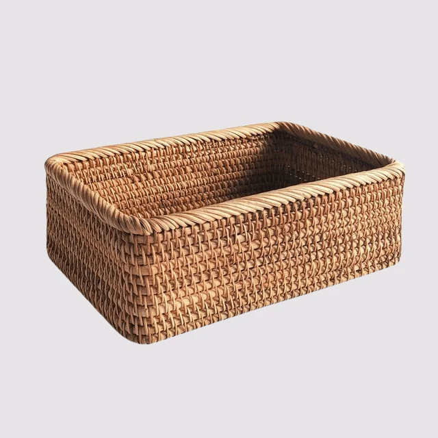 Rotan Opbergmand Gevlochten Naturel Badkamer Keuken | Handgeweven Opbergmand Woonkamer Organizer | Sansoti