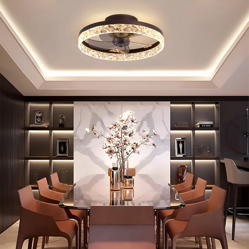 Plafondventilator met Verlichting Rond LED Dimbaar Afstandsbediening Zwart Goud Wit Modern | Sansoti