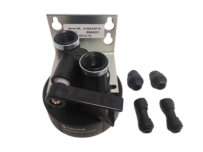 Everpure QL3B Filterkop EV4312-13, incl. 2 x 8 mm insteekkoppeling en 2 x 8 naar 6 mm verloop insteekkoppeling