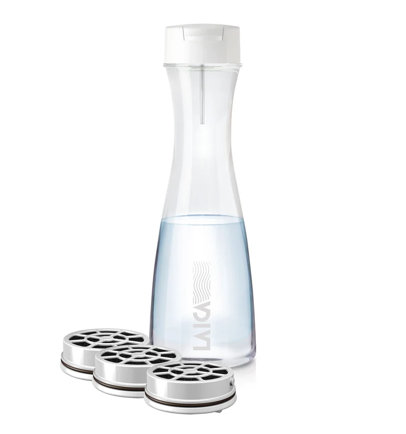 Glazen waterfles Laica flow'n go GlaSSmart met 3 x fast disk waterfilter - filter terwijl u schenkt
