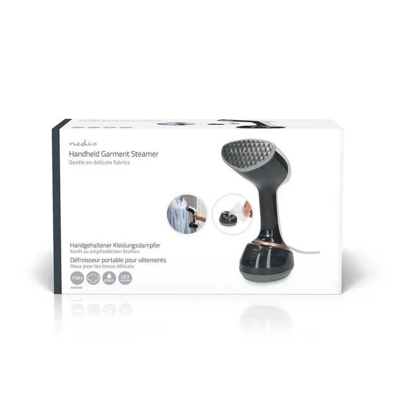 Nedis HHGS500 - Handheld kledingstomer - Compacte en krachtige kledingstomer voor op reis en thuis - 1700 W - 370 ml - Zwart/Wit