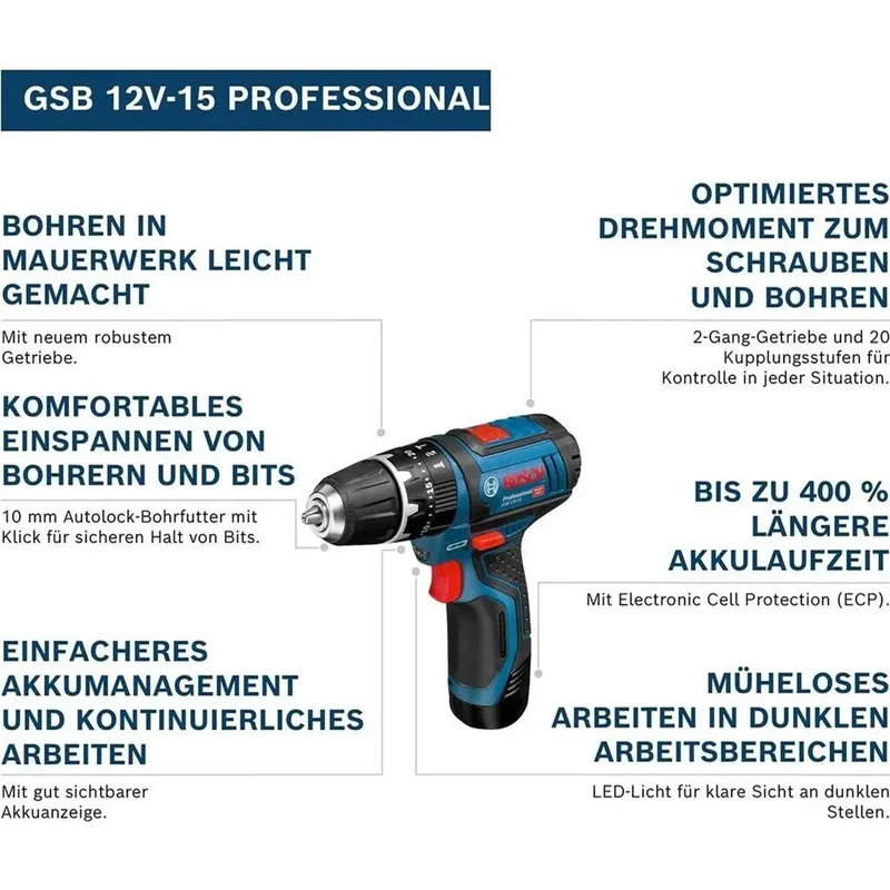 Bosch Professional 12V System Akku Schlagbohrschrauber GSB 12V-15 (ohne Akku/ Ladegerät)