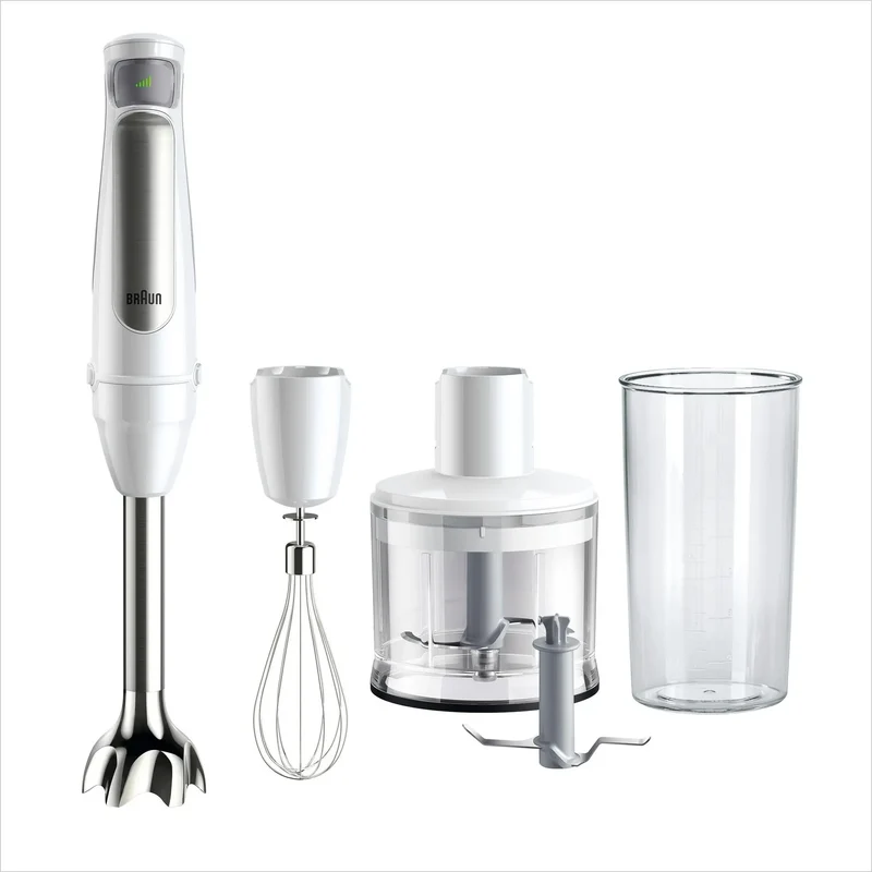 Braun Stabmixer MultiQuick 7 MQ 7035I WH - Elektrischer Stabmixer mit stufenloser Geschwindigkeitseinstellung, 3-teiliges Zubehör-Set, 1000 Watt, Weiß