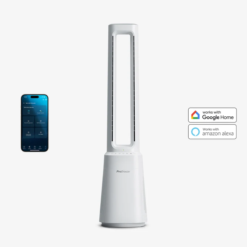 OmniAir 104 cm Premium Bladeless Tower Fan and Air Purifier with Smart App Control - White