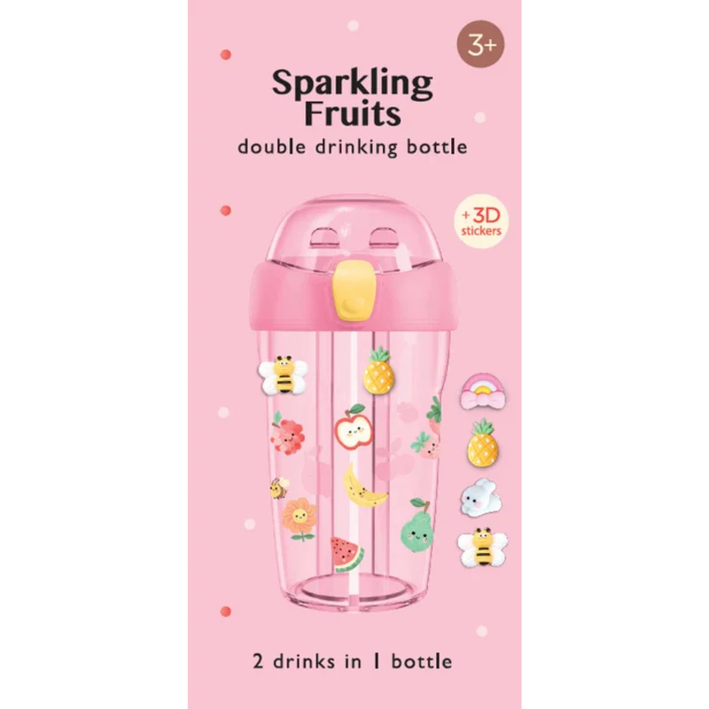 Petit Monkey Dubbele Drinkfles 430ml + 3D stickers | Sparkling Fruits