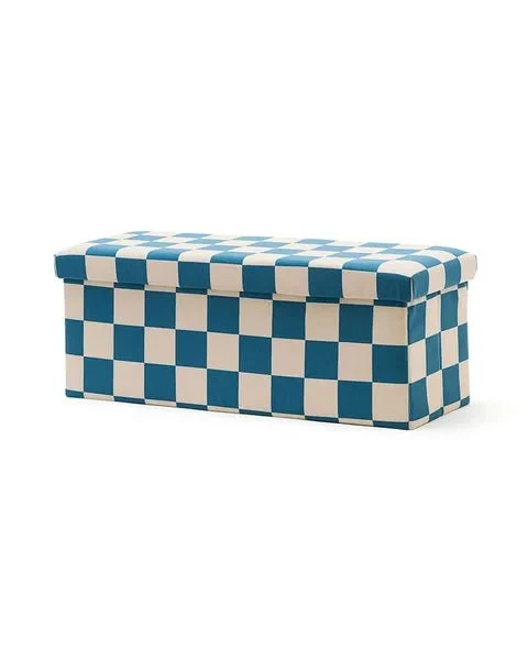 Kid's Concept Poef Met Opbergruimte Check Teal 80Cm