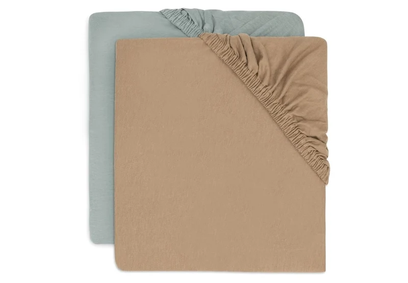 Jollein Hoeslaken Wieg 40/50X80/90Cm - Sea Green/Biscuit - 2 Stuks