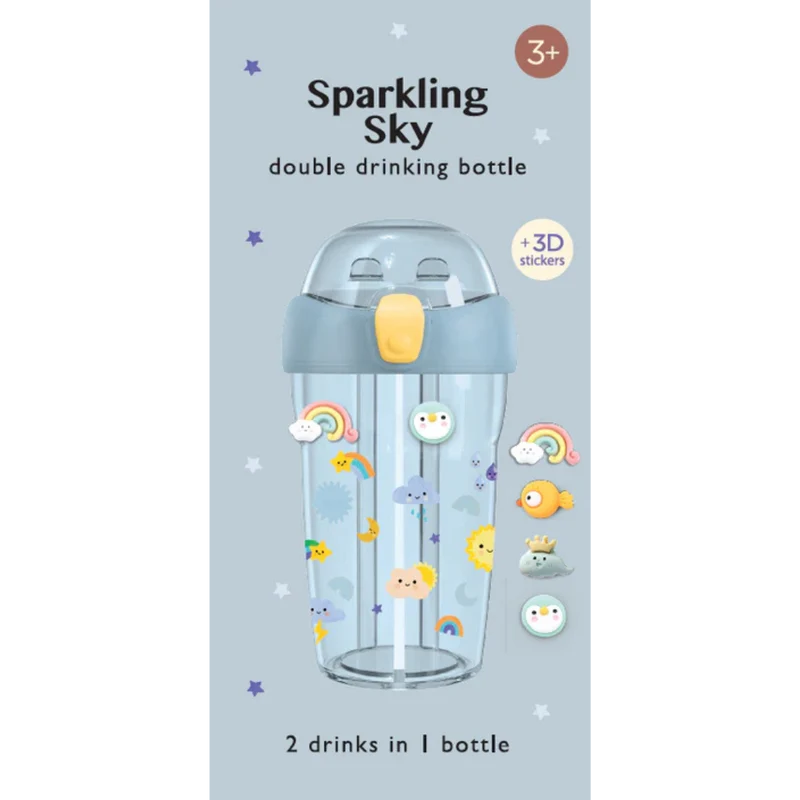 Petit Monkey Dubbele Drinkfles 430ml + 3D stickers | Sparkling Sky