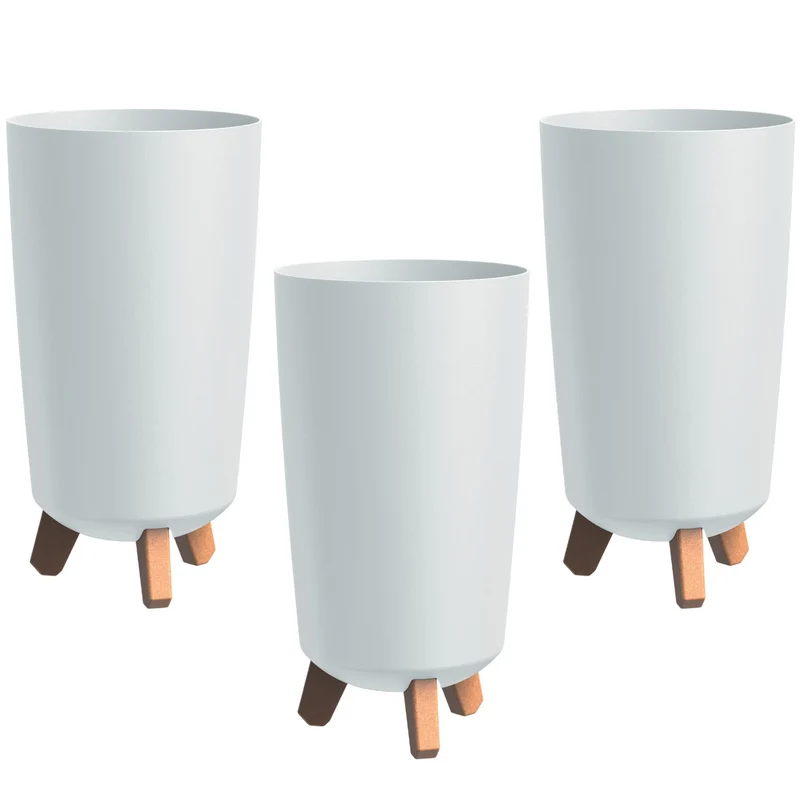 Pot de fleurs en Prosperplast, diamètre 195mm, hauteur 365mm, sur pieds, blanc, Gracia Tubus Slim, set de 3 pièces
