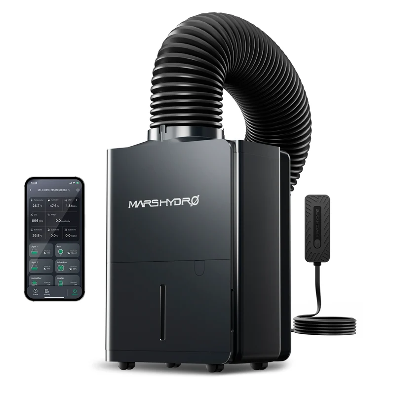 Mars Hydro 12L Smart Luchtontvochtiger voor Kweektent – RJ12 Dehumidifier met iControl Compatibiliteit, VPD Klimaatregeling & Compressor voor Indoor Kweek
