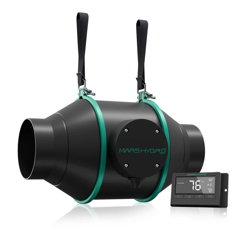 Mars Hydro 4 Inch Inline Afzuigventilator 205 CFM – Stille Kweektent Ventilator met Speed Controller of Digitale Thermostaatcontroller