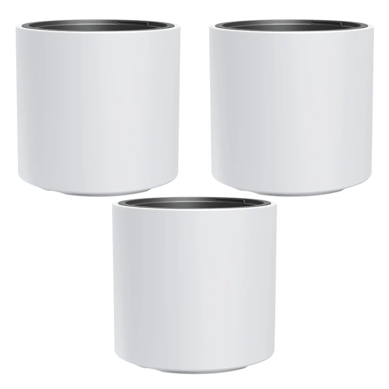 HEOS pot de fleurs résistant au gel, blanc, avec insert, capacité 31L, mat, DBHER470, 3 pièces