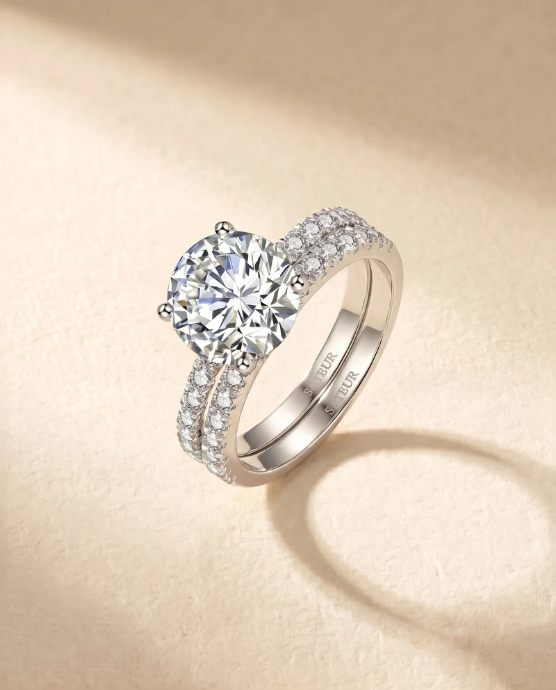 Satéur Cercle Wedding Diamond Ring Set™, 18K White Gold