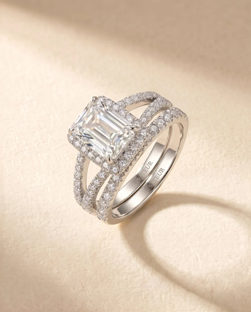 Satéur Radieux Wedding Diamond Ring Set™, 18K White Gold