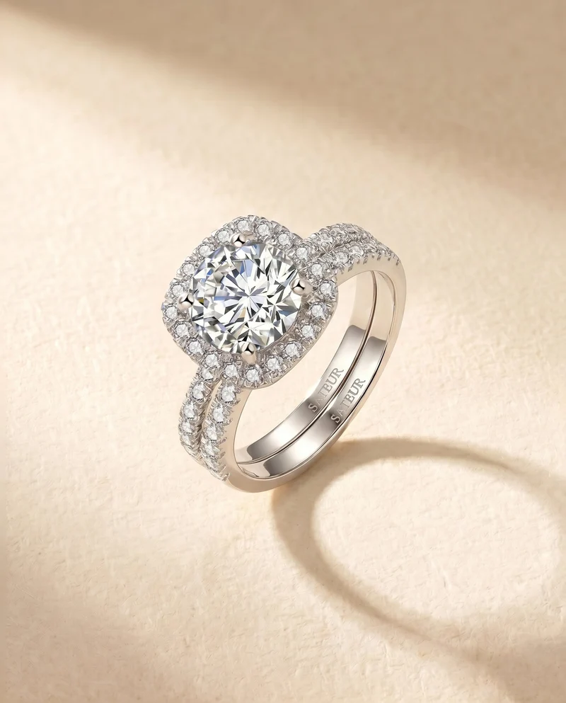 Satéur Lumière Wedding Diamond Ring Set™, 18K White Gold