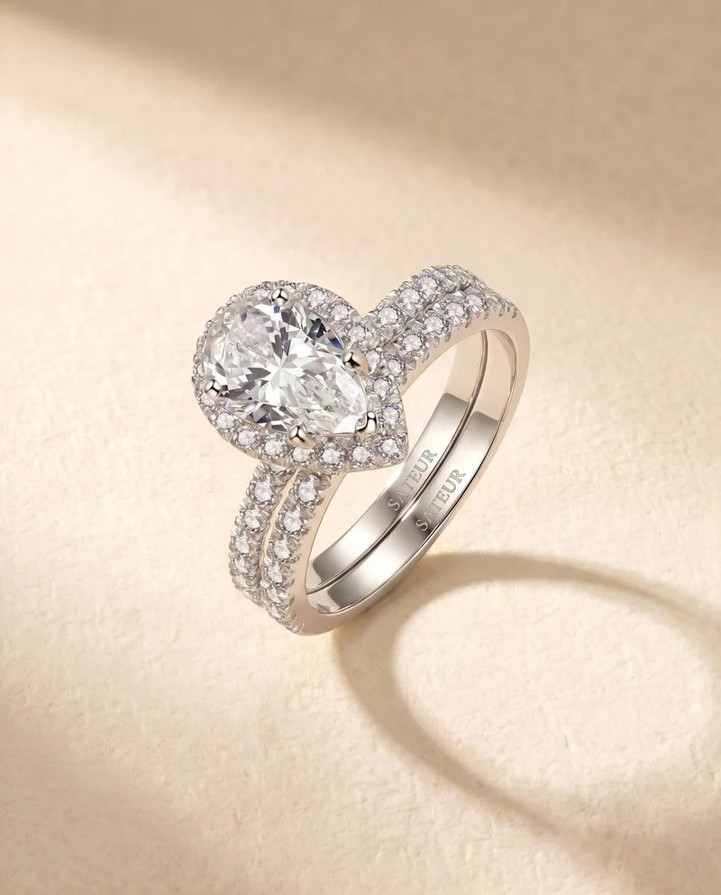Satéur Perle Wedding Diamond Ring Set™, 18K White Gold