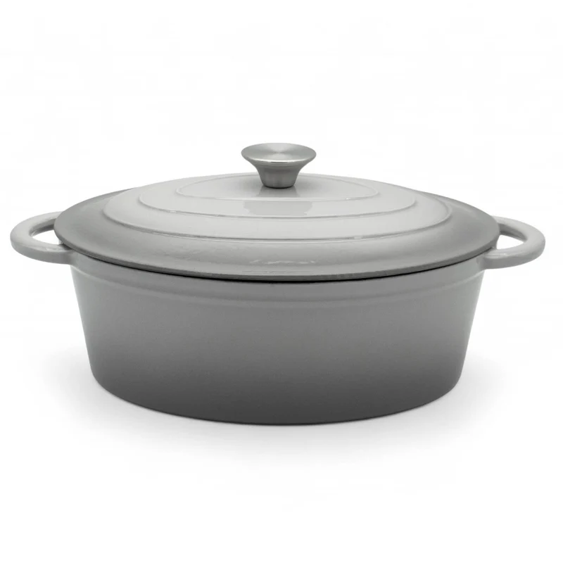 Gietijzeren Braadpan 4,3L met Deksel – Ovale Geëmailleerde Stoofpan & Braadslede – 30 cm – Grijs