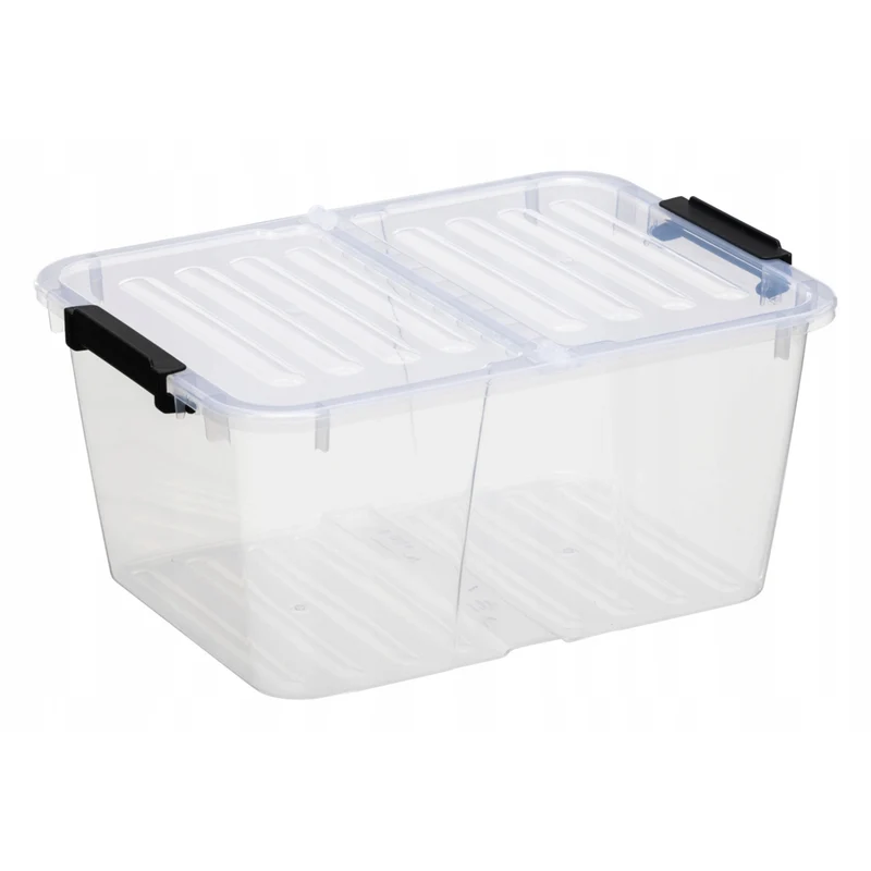 Plast Team Home Box Flex 15L conteneur à double couvercle, couvercle rabattable, clips de sécurité, transparent, 23010800