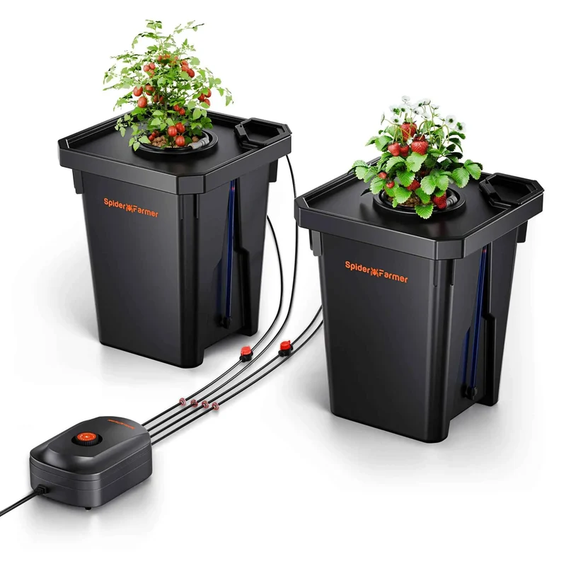 Spider Farmer DWC Hydroponisch Kweeksysteem 2 Emmers 7 Gallon (26,5L) – Deep Water Culture met Top Drip Irrigatie voor Binnenkweek