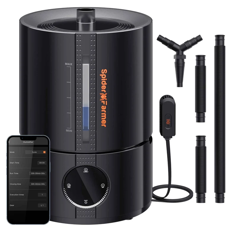 Spider Farmer 5L Smart Cool Mist Luchtbevochtiger – App-Gestuurde Humidifier met Temperatuur- & Luchtvochtigheidssensor voor Kweektent, Indoor Kweek & GGS Klimaatregeling