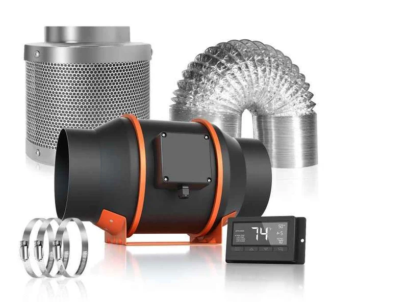 Spider Farmer 4 Inch Ventilatie Kit voor Kweektent – Inline Afzuigventilator met Koolstoffilter, Smart Controller & 205 CFM Ventilatiesysteem