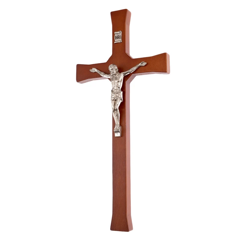 Croix classique suspendue avec une croix rayée marron 42x18x1.8cm