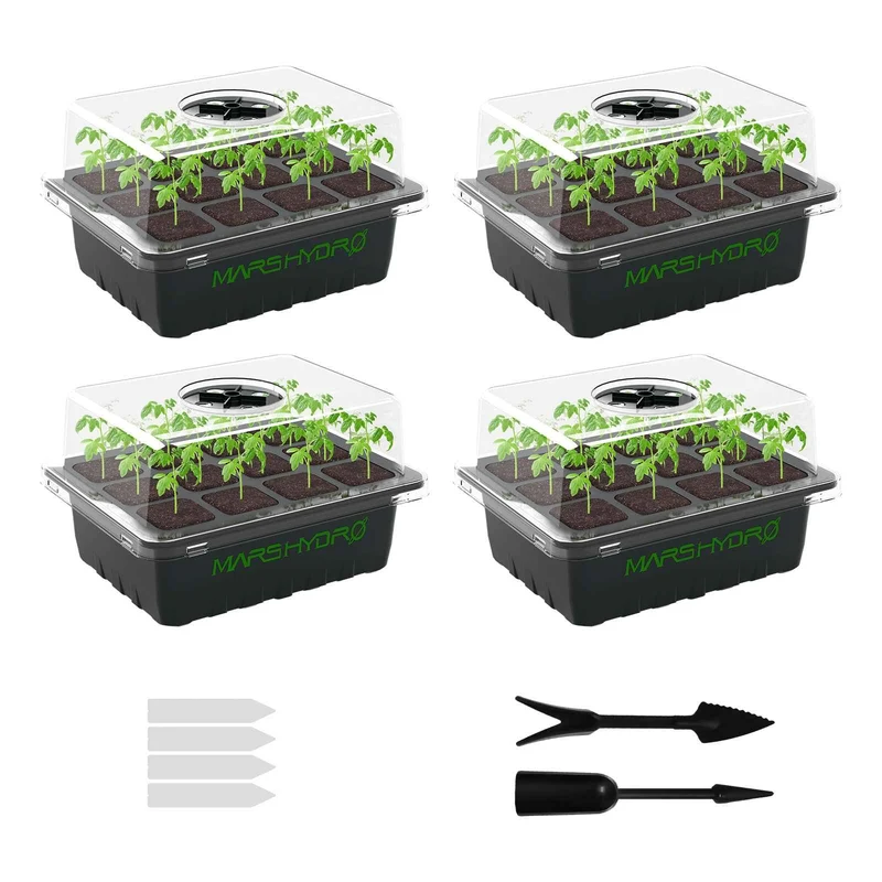 Mars Hydro Zaaibakjes 4-Pack – Professionele Ontkiemingstrays met Vochtkoepel, Ventilatie & Drainage voor Zaden, Stekken & Zaailingen