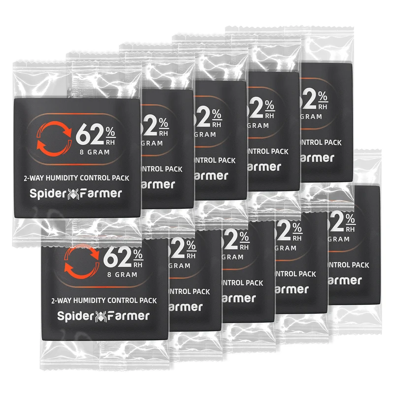Spider Farmer 62% RH 8g 2-Way Humidity Control Packs (10 Stuks) – Vochtregelaars voor Curing Jars, Mason Jars & Luchtdichte Opslag (1 oz / 28g)